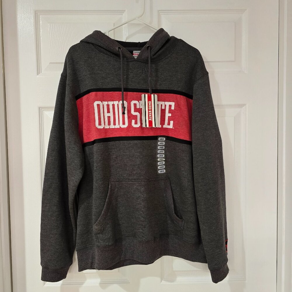 Men's Ohio State Buckeyes‎ Pullover Hoodie Embroidered Gray Red Sz Large NWT